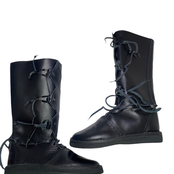 Handmade Medieval Renaissance Viking High Leather Black‎ Boots Sz 8 main image 4